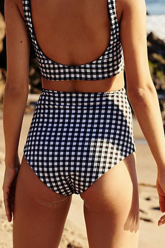 Classic Plaid High Waist Bikini Two Piece Swim Set - Image 4