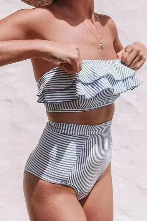 Fashionable Slimming Striped Bikini Two Piece Swim Set - Image 4