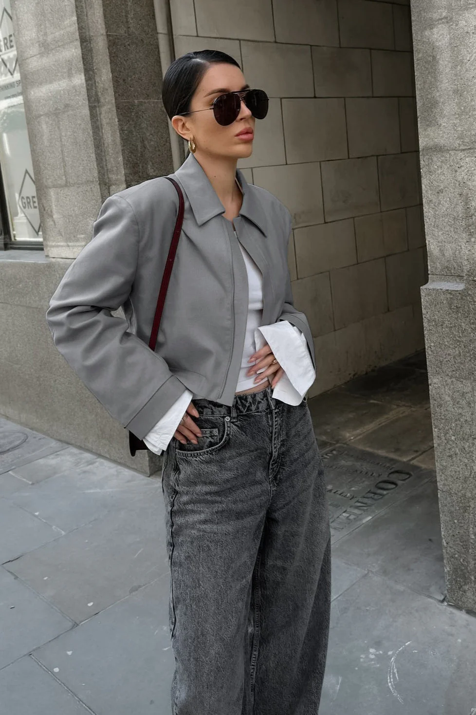 Gray Cropped Long Sleeve Jacket - Image 2