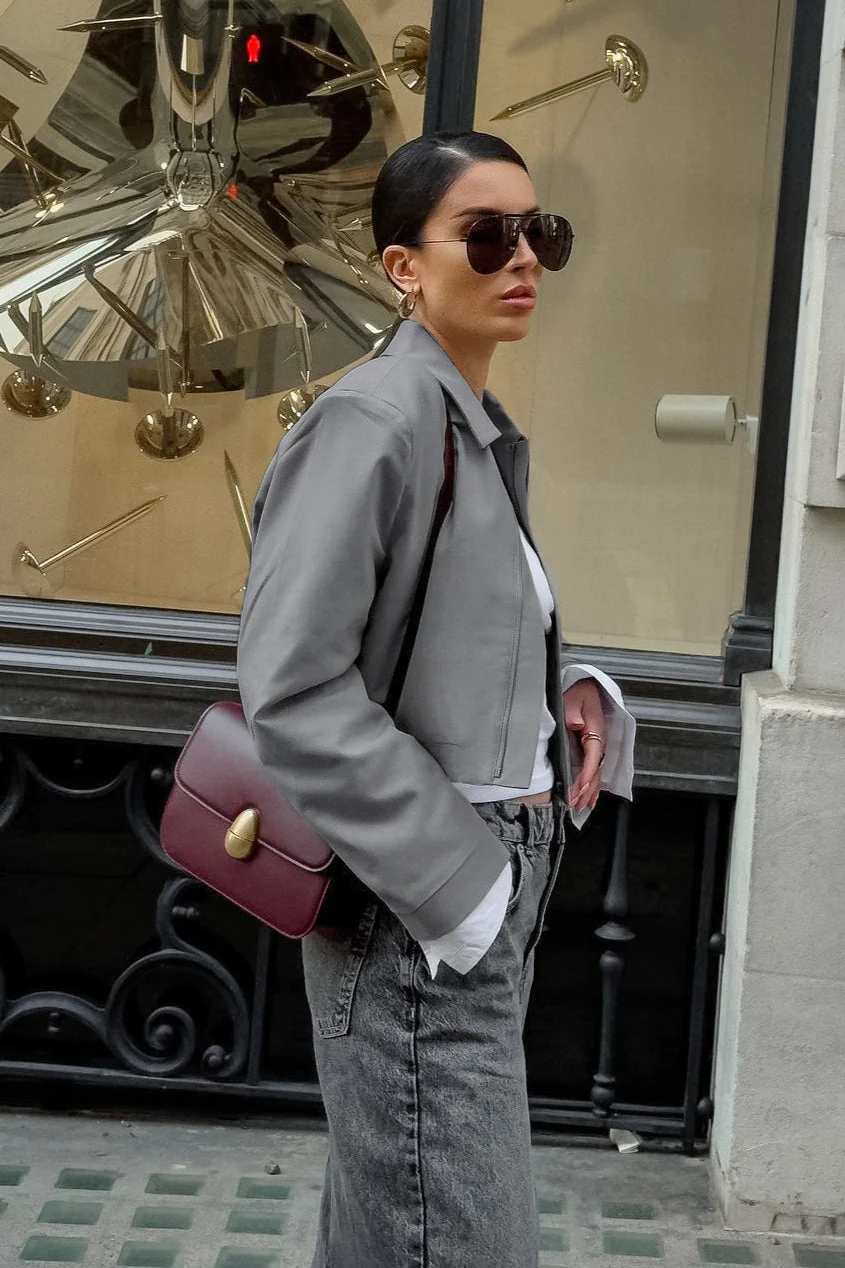 Gray Cropped Long Sleeve Jacket - Image 3