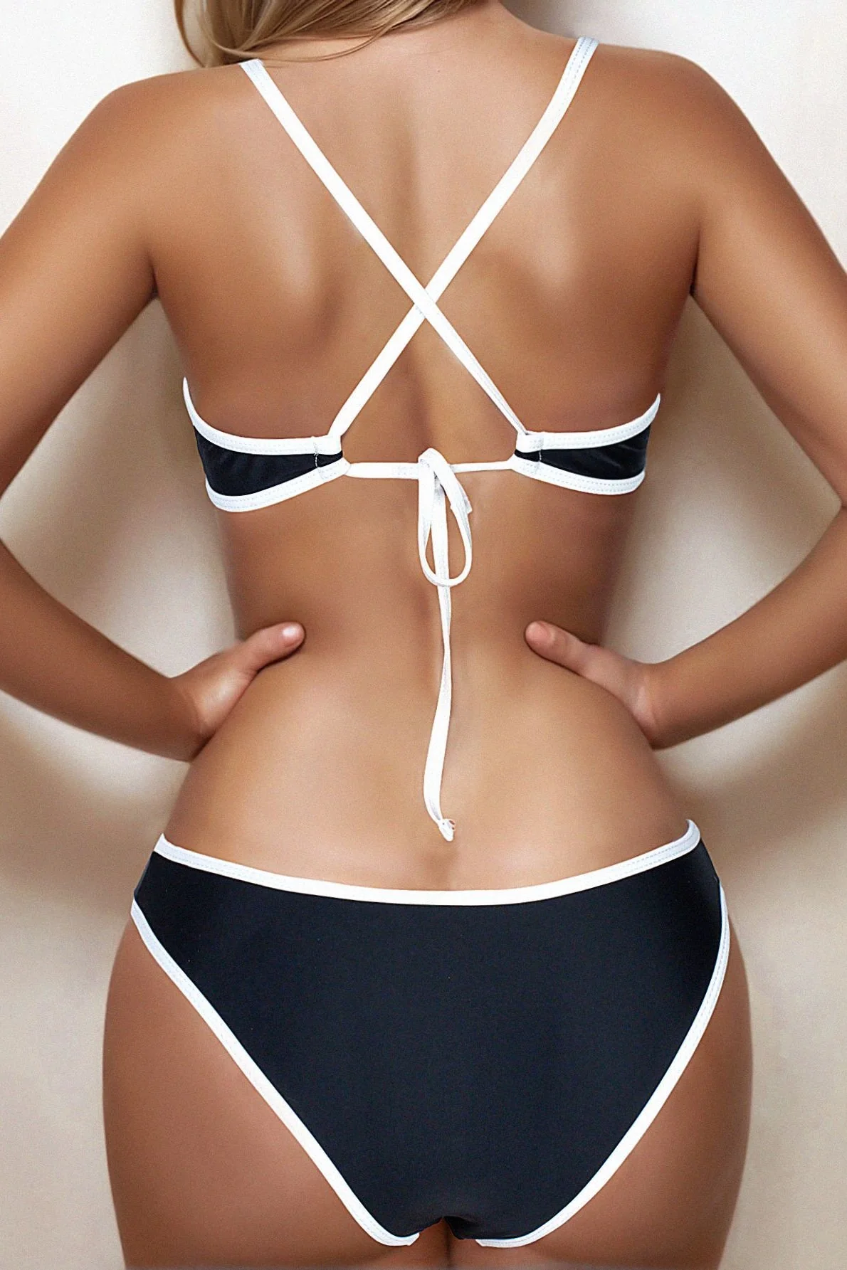 Colorblock Tie Triangle Bikini Two Piece Swim Set - Image 4