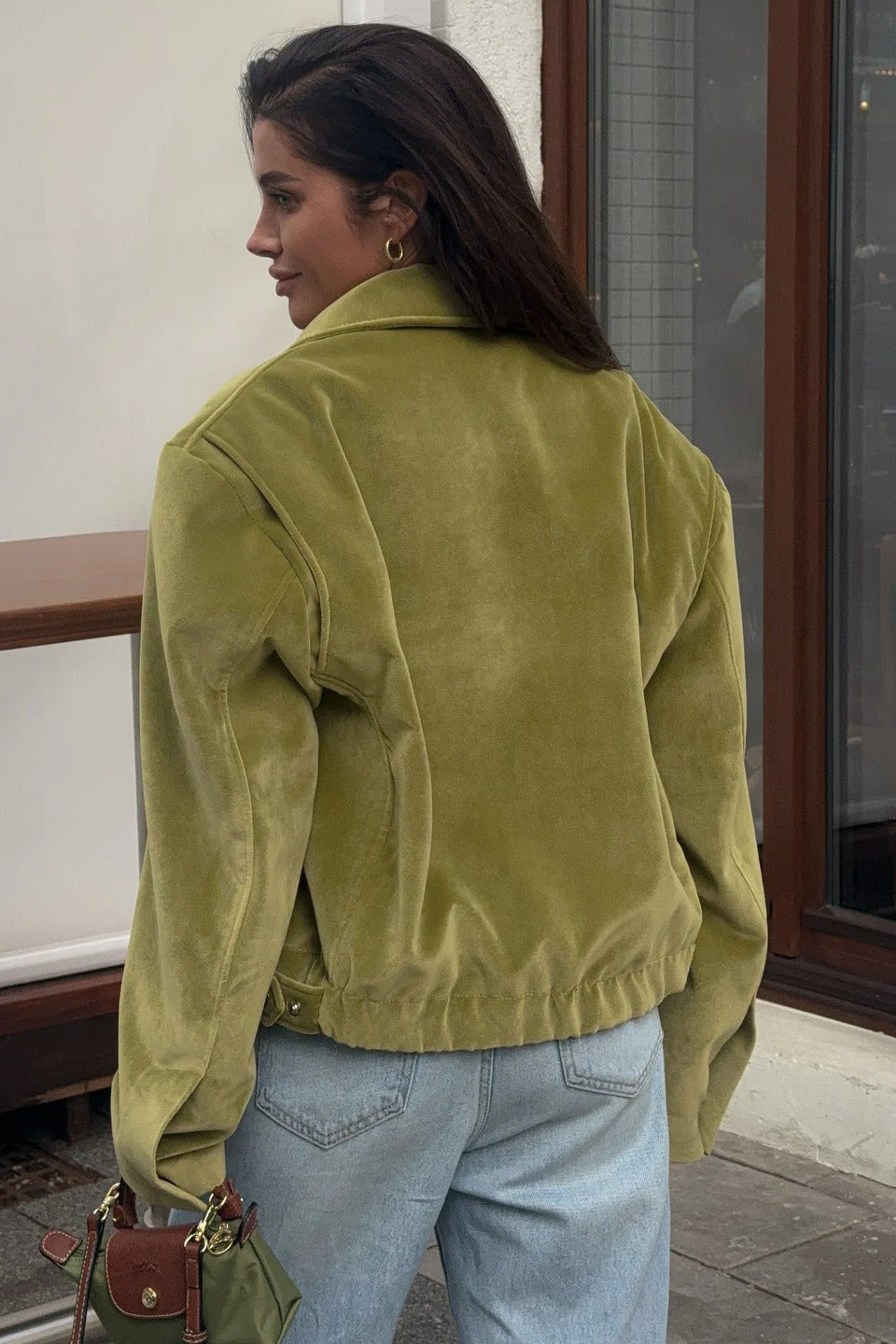 Solid Velour Collared Jacket - Image 4