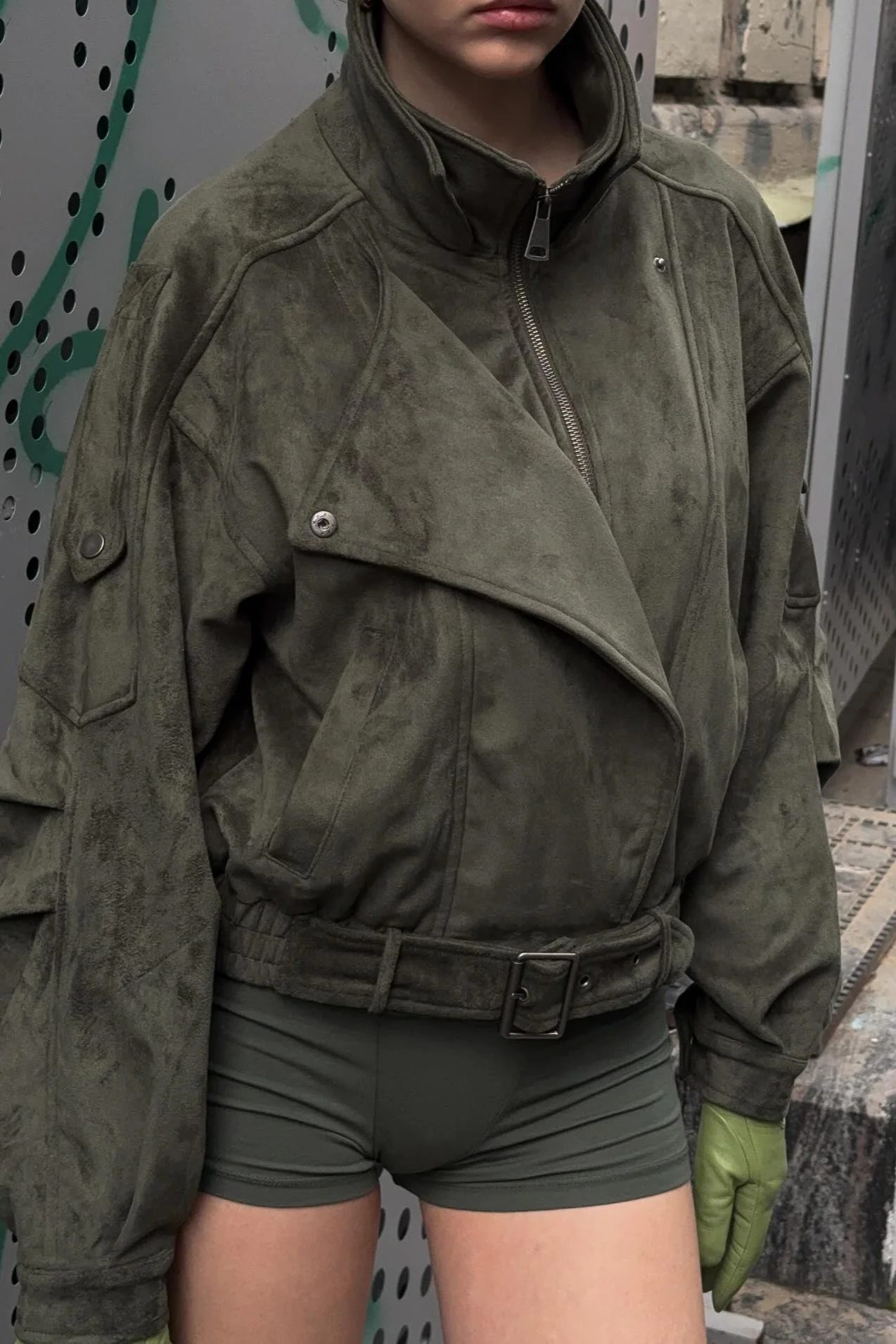 Stand Collar Suede Oversized Jacket - Image 2