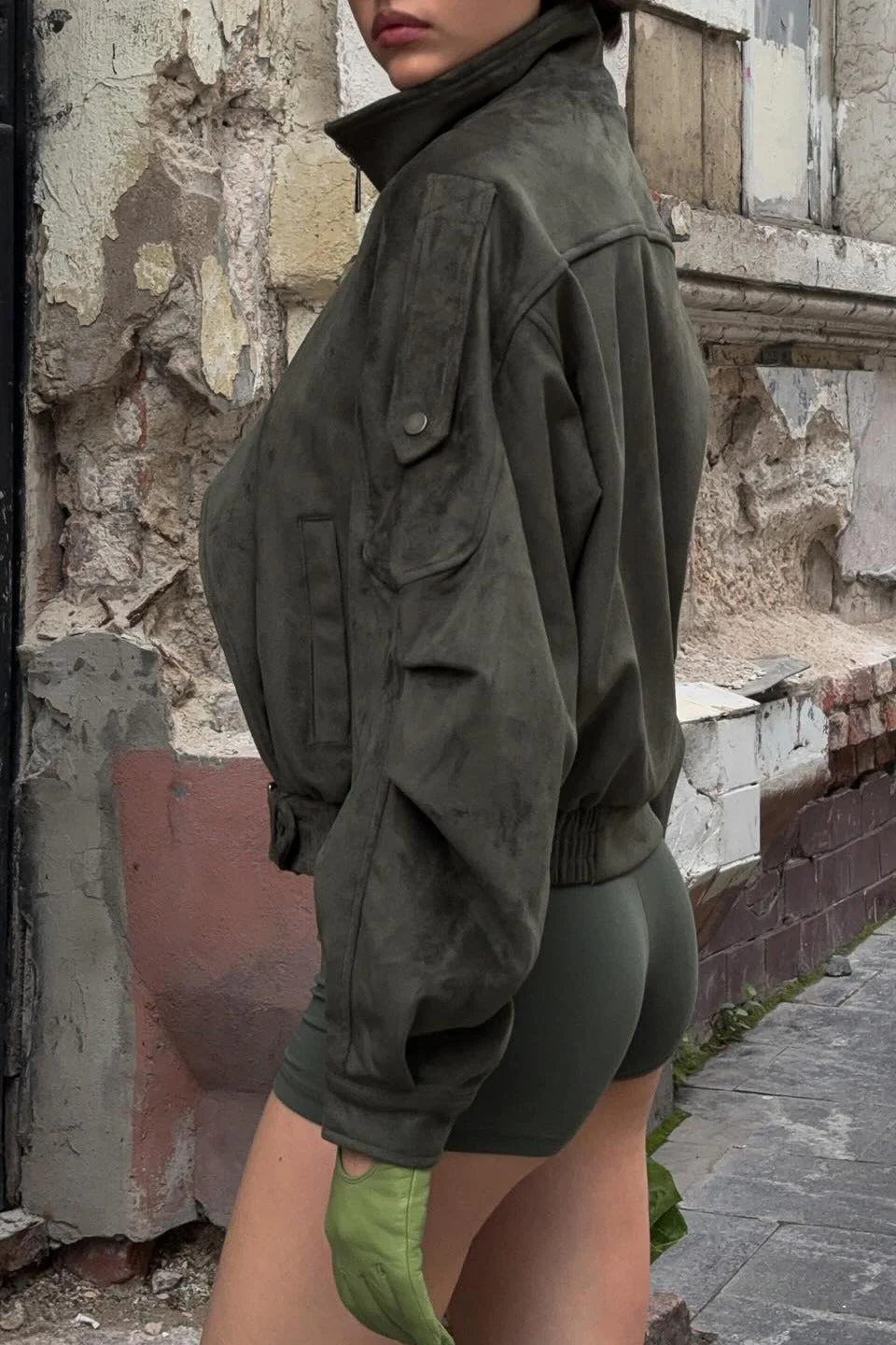 Stand Collar Suede Oversized Jacket - Image 3