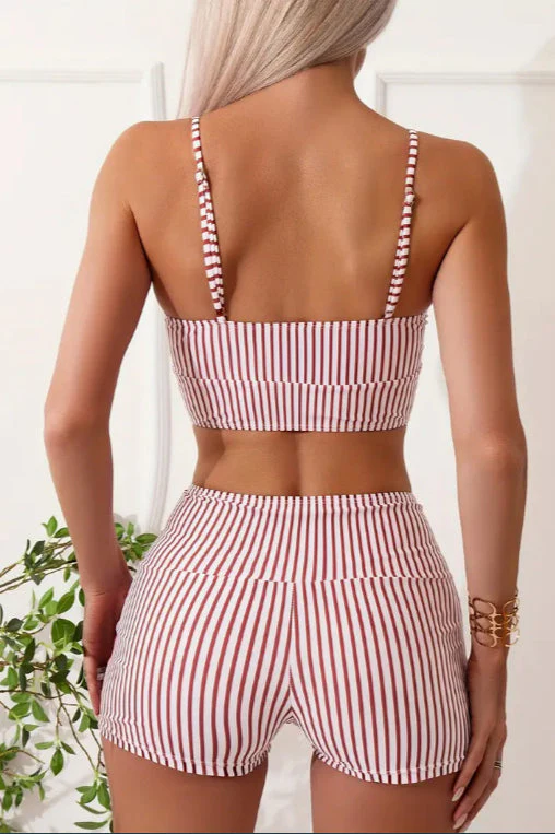 Wide Strap Striped Briefs Two Piece Swim Set - Image 5
