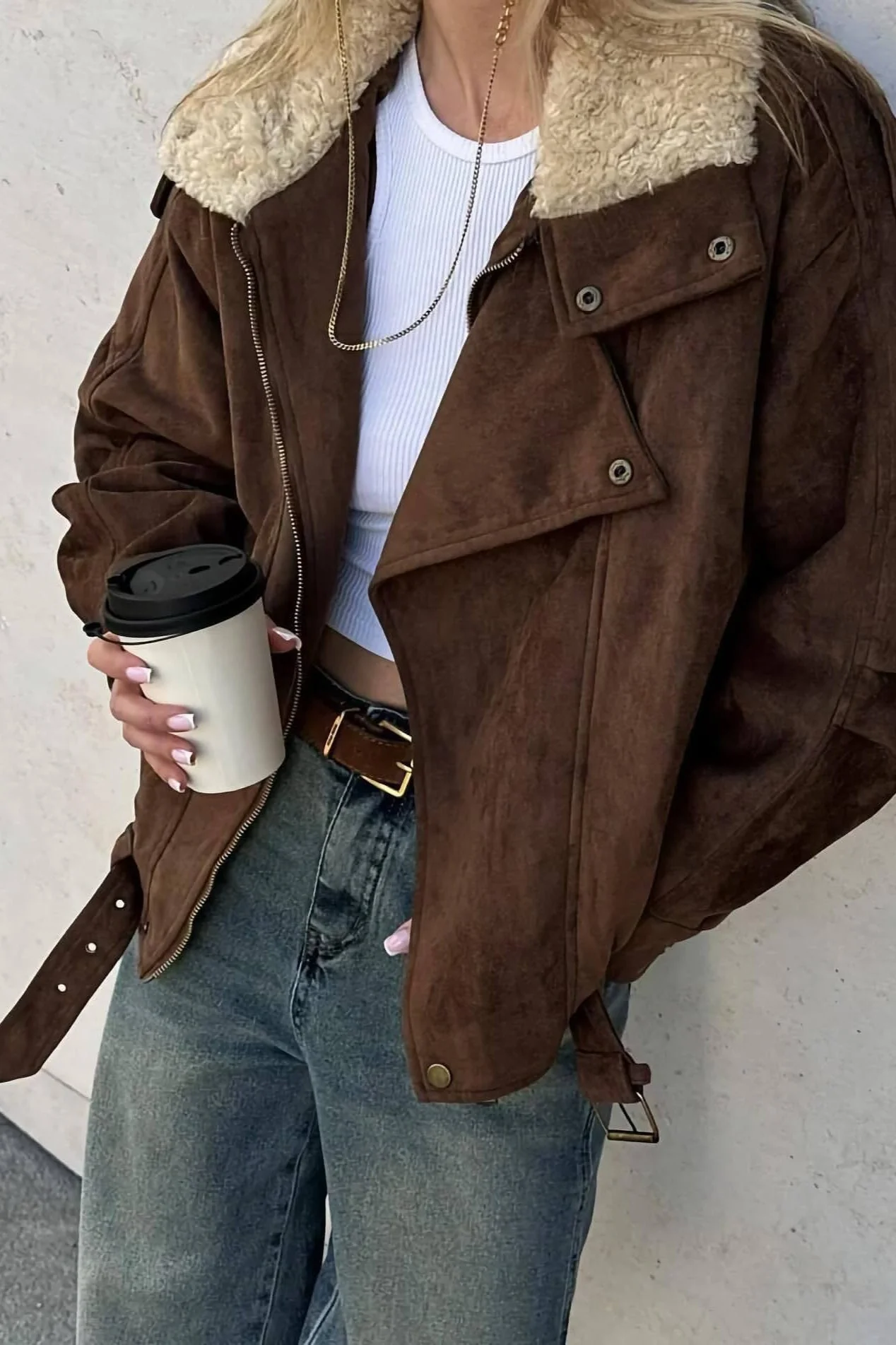 Casual Brown Oversized Jacket - Image 3