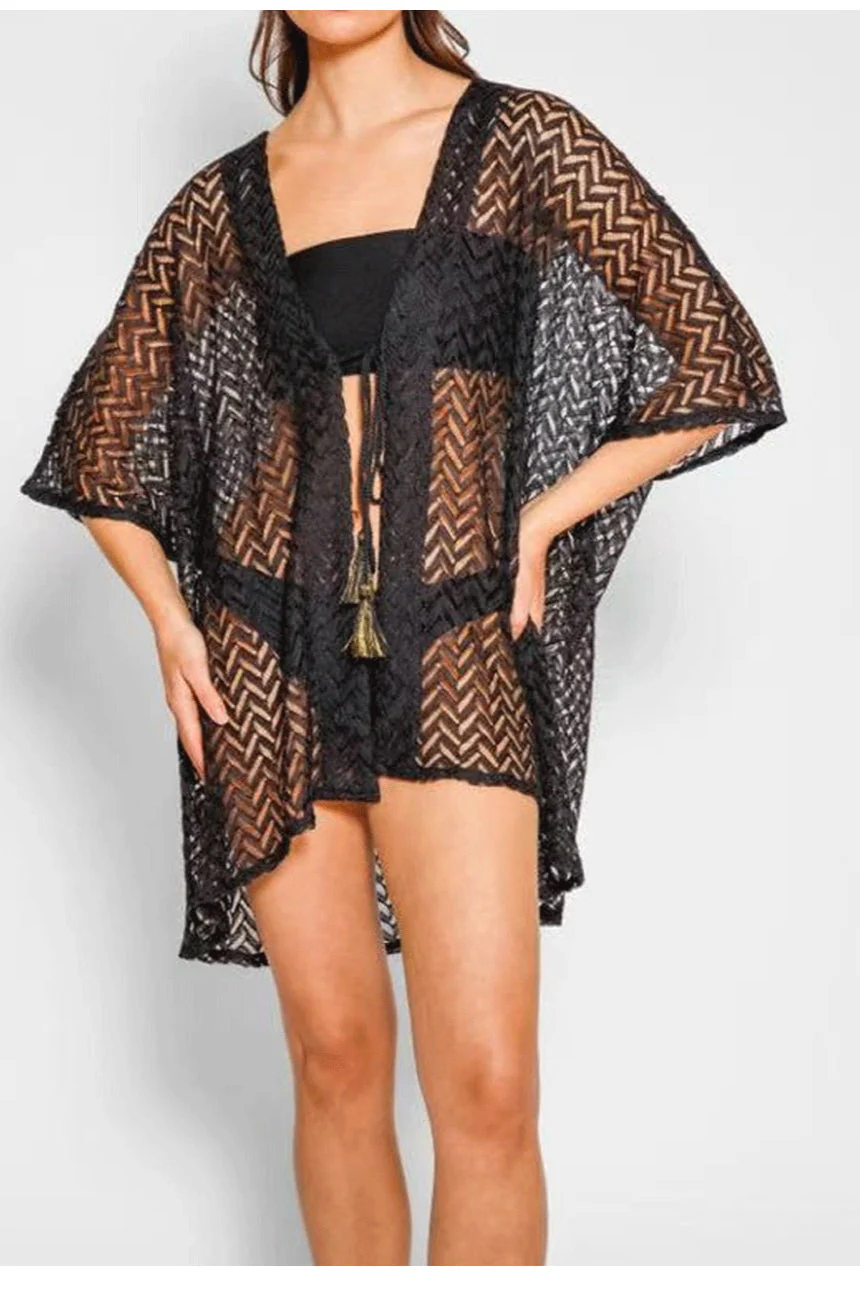 Open Knit V Neck Beach Cover Up - Image 2