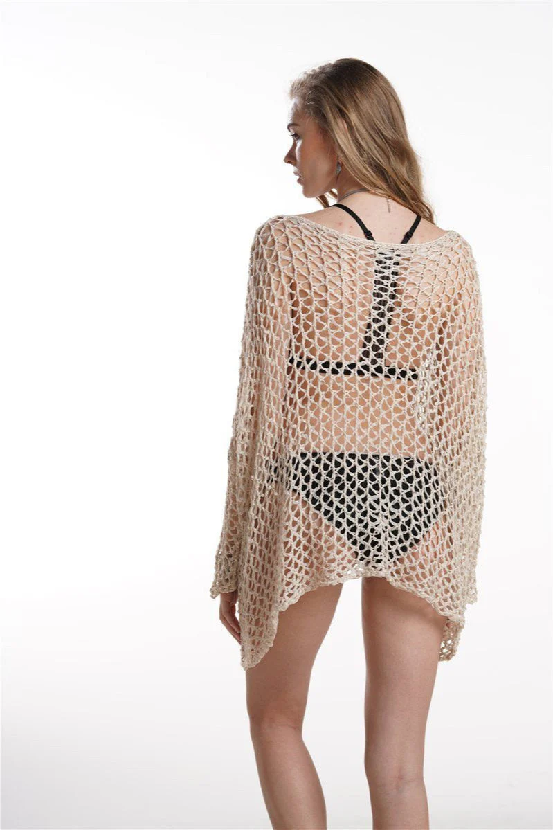 Solid Color Loose Knit Cover Up - Image 4