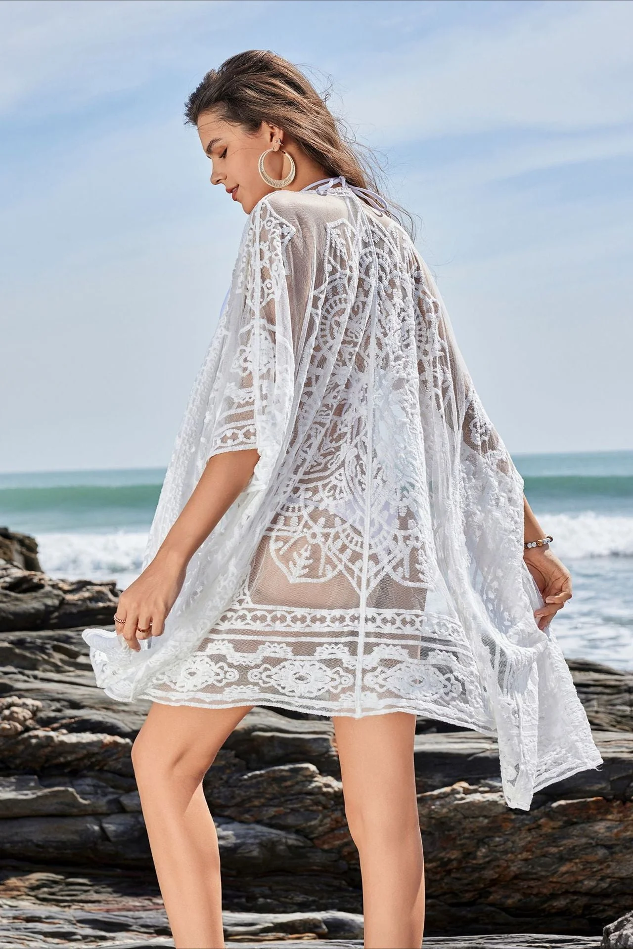 Lace Hollow Pullover Cover Up - Image 3