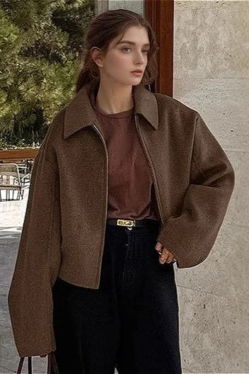 Solid Retro Cropped Jacket - Image 4