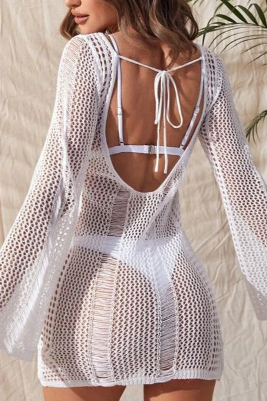 Sexy Backless Crochet Bikini Cover Up - Image 3