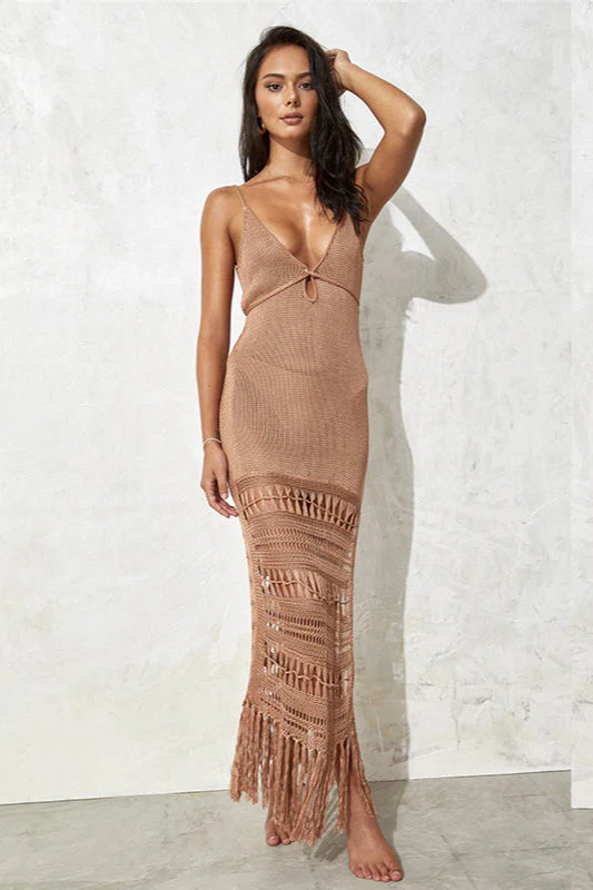 Knit Hollow Tie Fringe Cover Up - Image 2