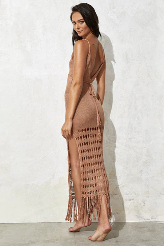 Knit Hollow Tie Fringe Cover Up - Image 3