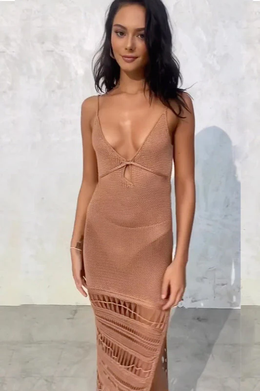 Knit Hollow Tie Fringe Cover Up - Image 4