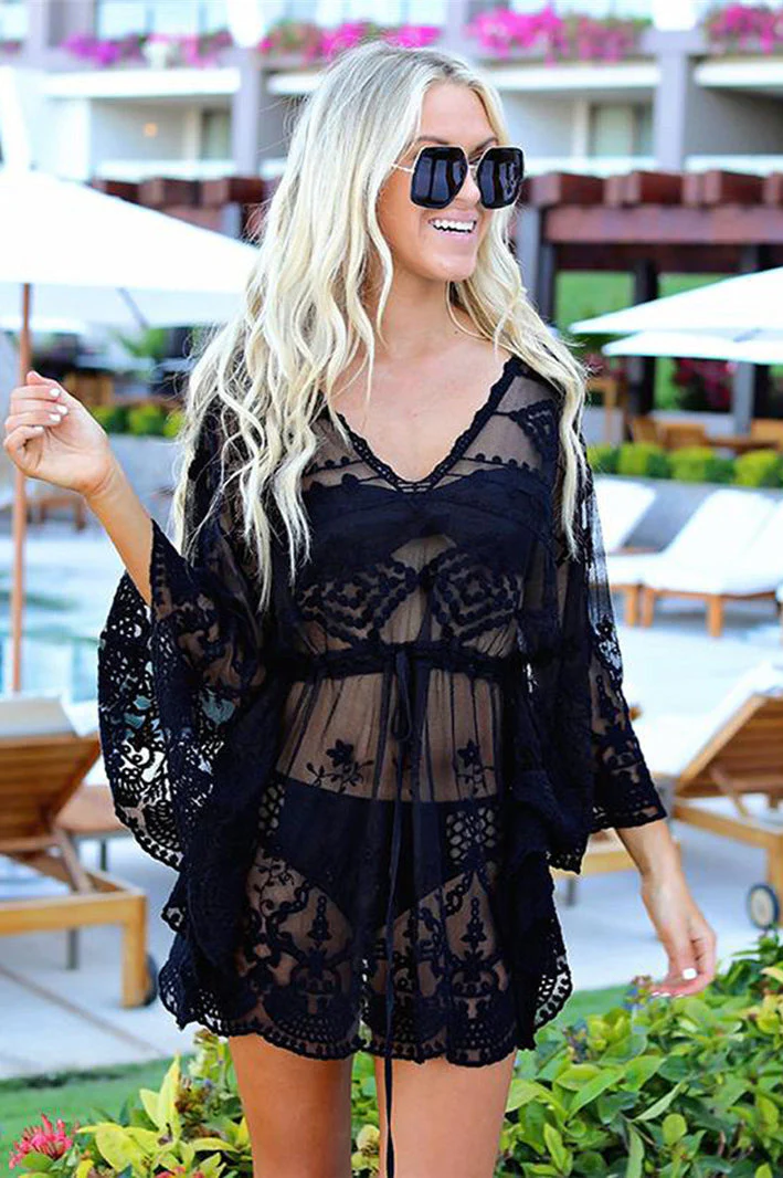Lace Mesh Embroidered Pullover Cover Up - Image 12