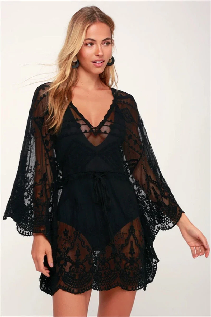Lace Mesh Embroidered Pullover Cover Up - Image 2