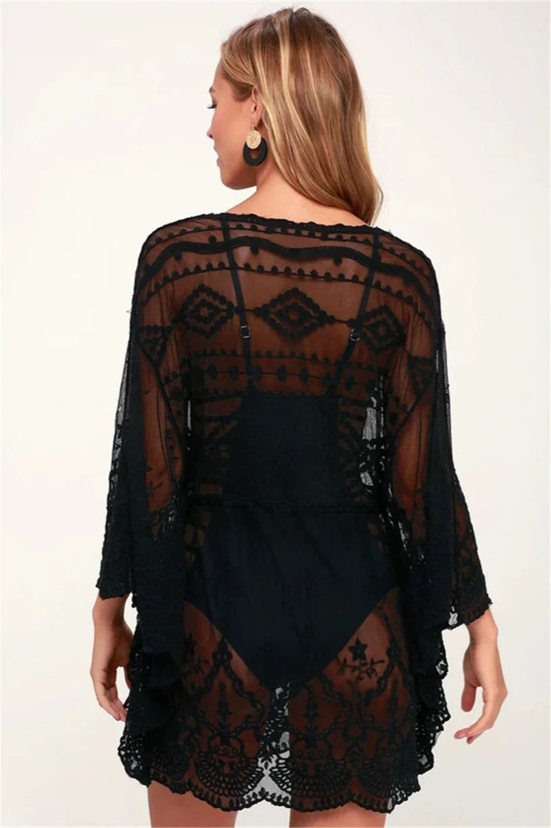 Lace Mesh Embroidered Pullover Cover Up - Image 3