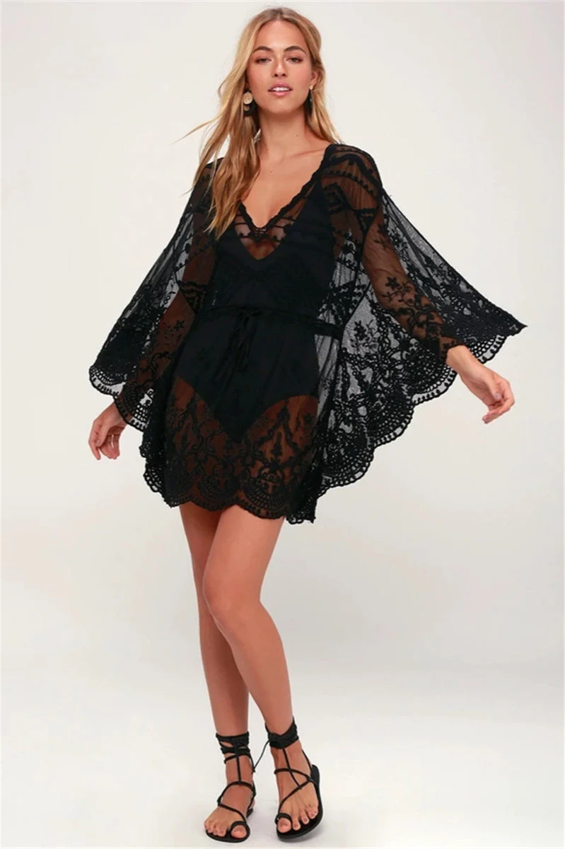 Lace Mesh Embroidered Pullover Cover Up - Image 4