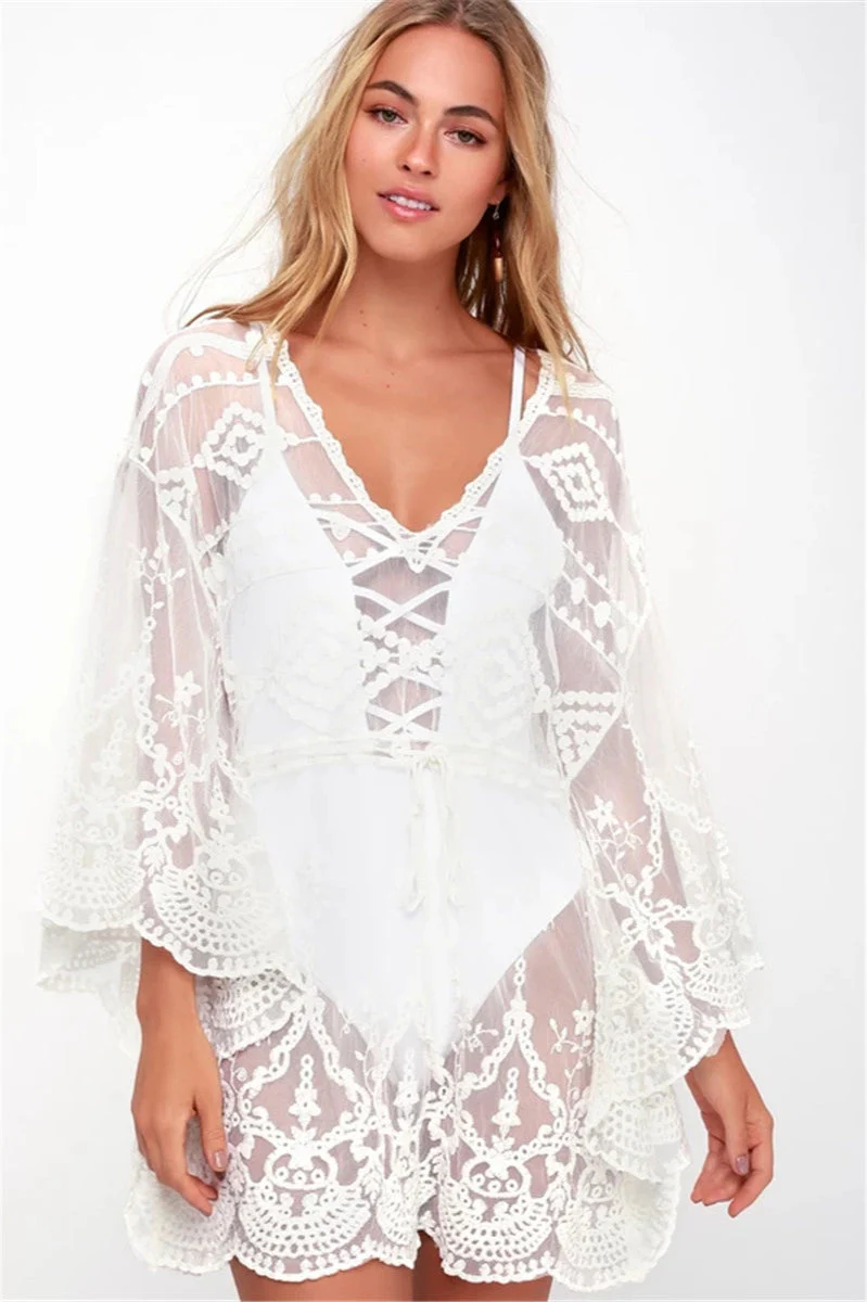 Lace Mesh Embroidered Pullover Cover Up - Image 8