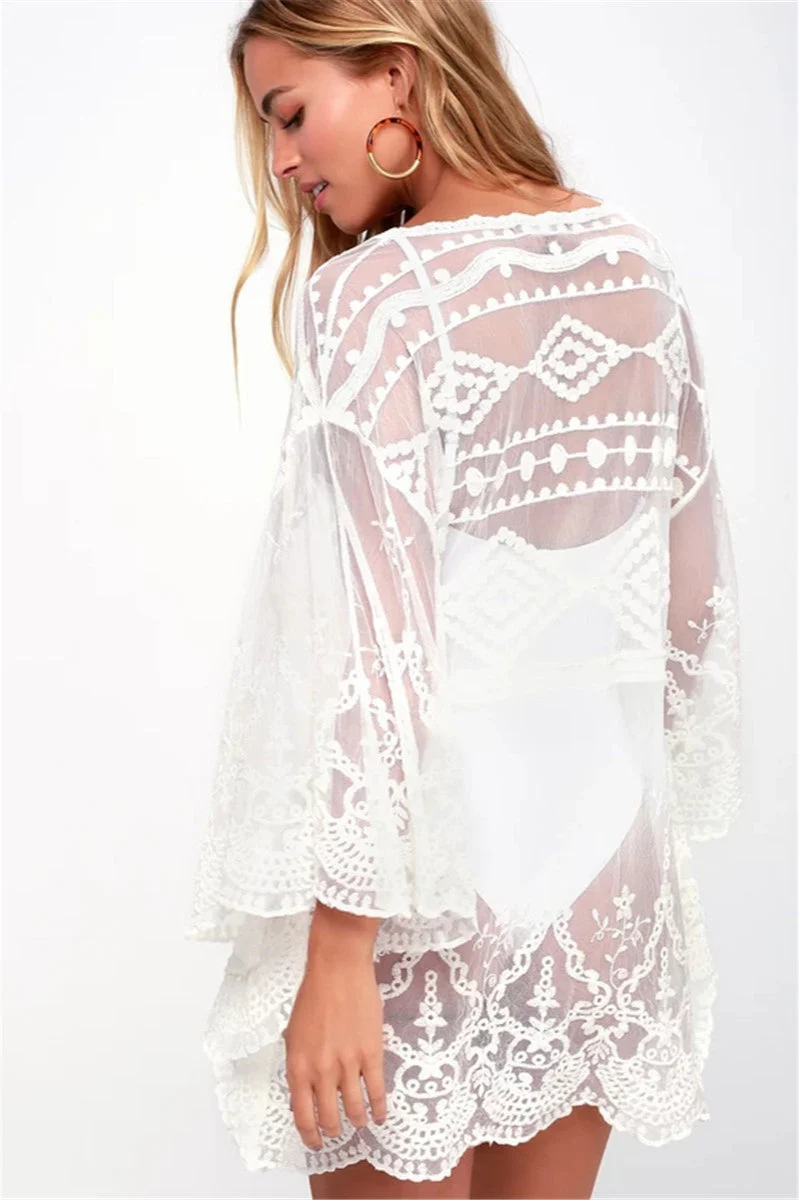 Lace Mesh Embroidered Pullover Cover Up - Image 9