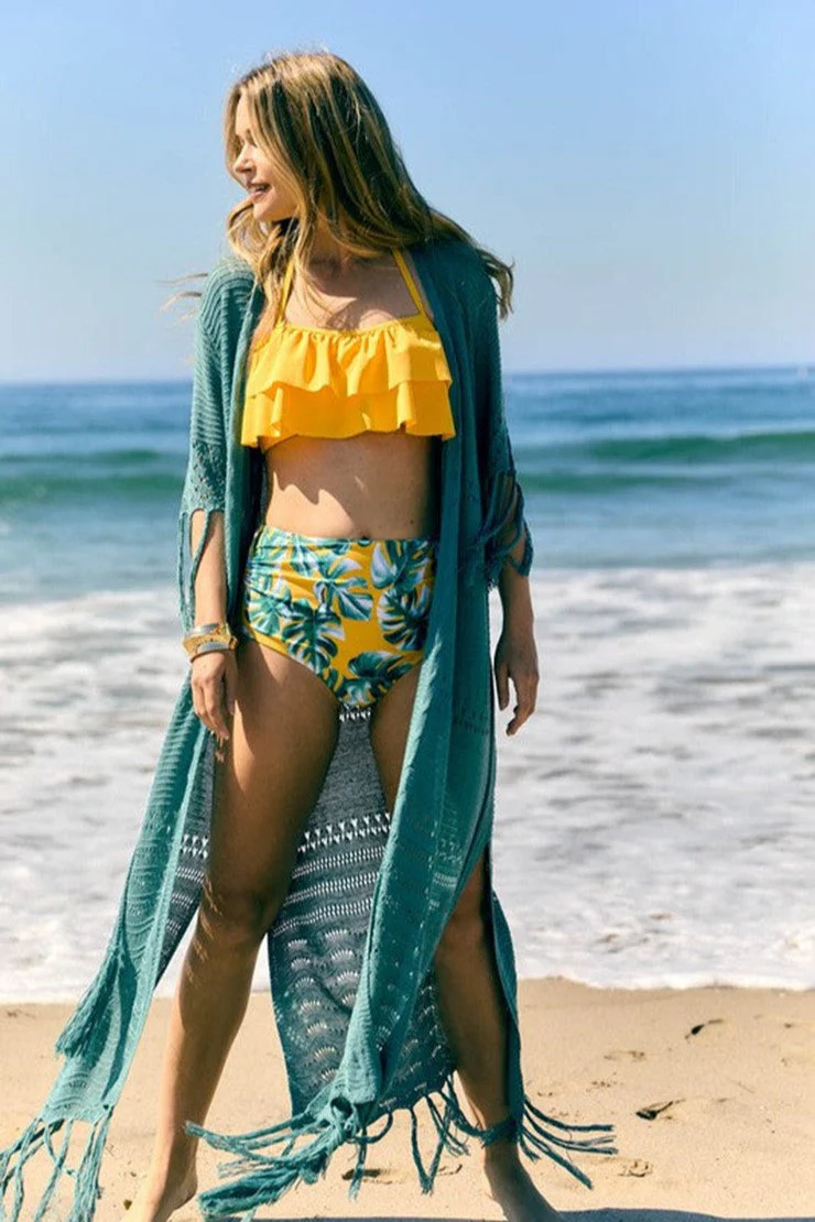 Hollow Knit Fringe Maxi Cover Up - Image 2