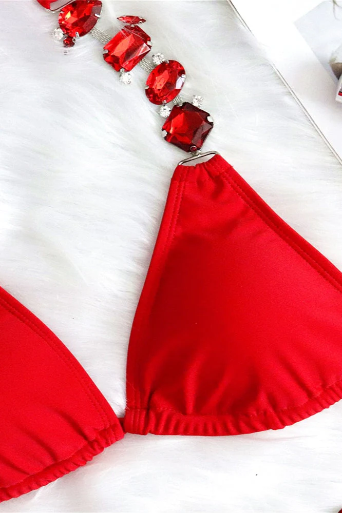 Solid Rhinestone Bikini Set - Image 4