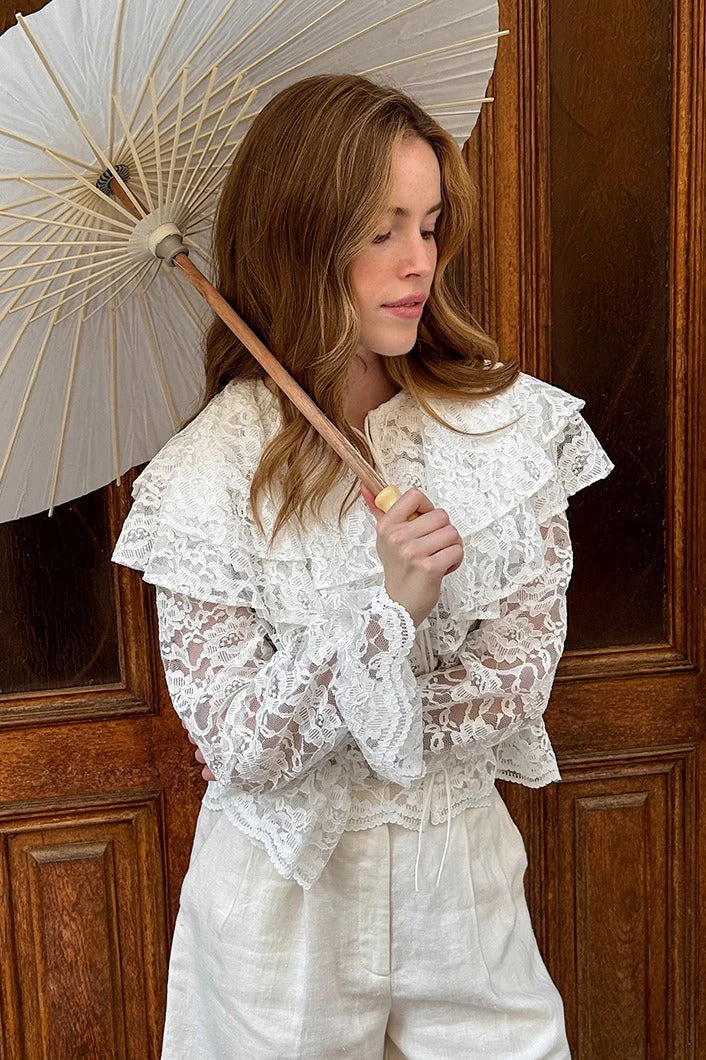 Vintage Lace Ruffle Long Sleeve Blouse - Image 2
