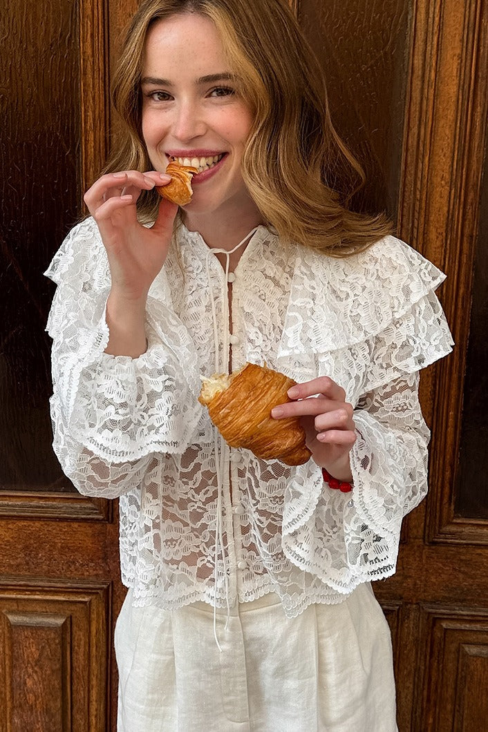 Vintage Lace Ruffle Long Sleeve Blouse - Image 3