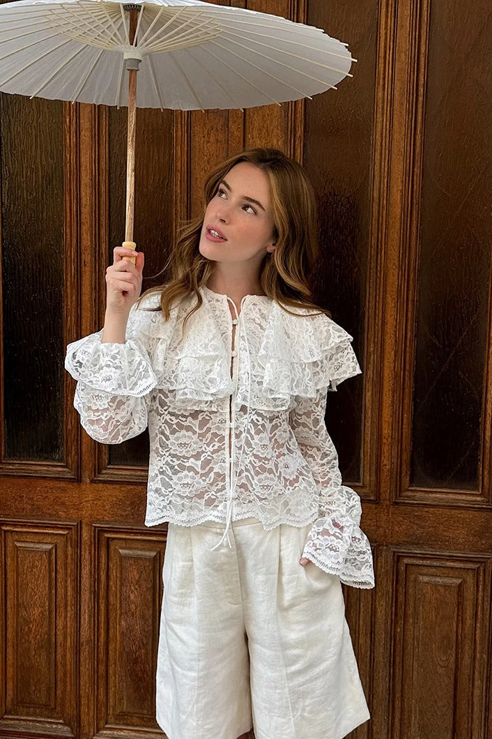 Vintage Lace Ruffle Long Sleeve Blouse - Image 4