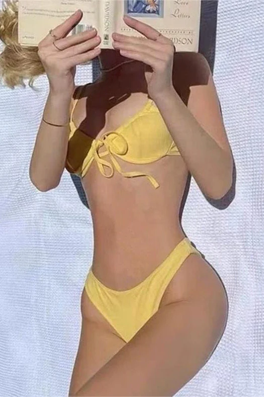 Solid Tie Triangle Bikini Set - Image 2