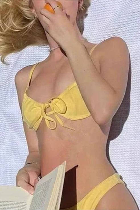 Solid Tie Triangle Bikini Set - Image 3