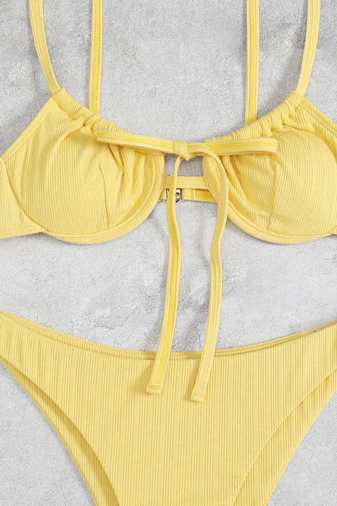 Solid Tie Triangle Bikini Set - Image 4