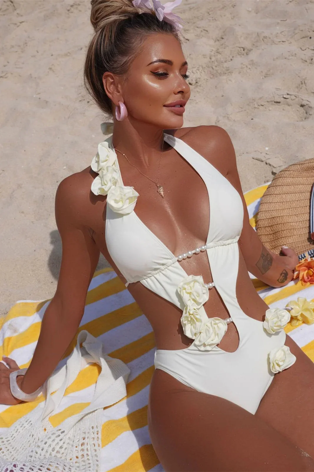 Pearl Detail One-Piece Bikini Set - Image 2