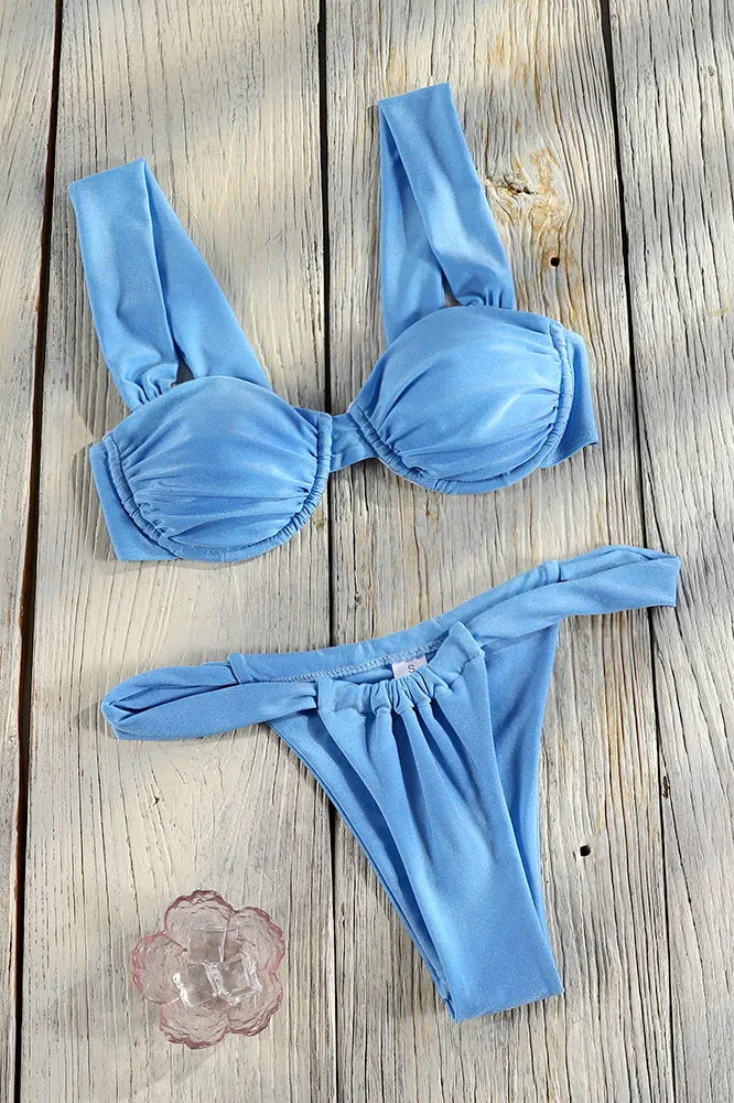 Solid Color Push Up Bikini Set - Image 4