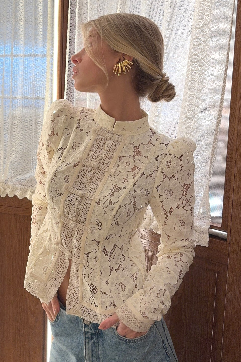 Vintage Lace Button Blouse - Image 3