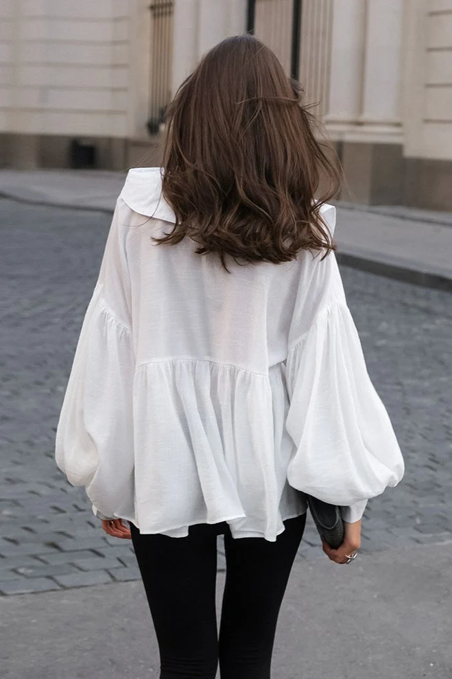 Vintage Baby Collar Pleated Puff Sleeve Blouse - Image 2