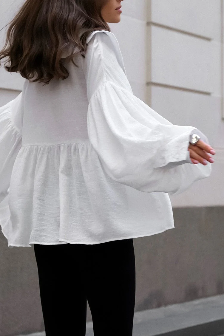 Vintage Baby Collar Pleated Puff Sleeve Blouse - Image 5