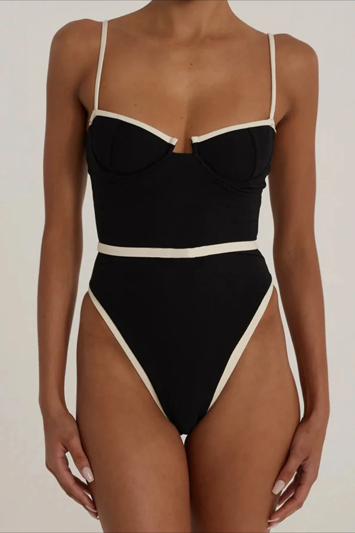 Contrast Color One Piece Bikini Set - Image 2