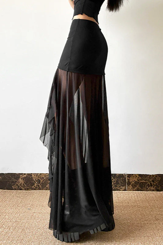 Mesh High-Waisted Sexy Midi Skirt - Image 4