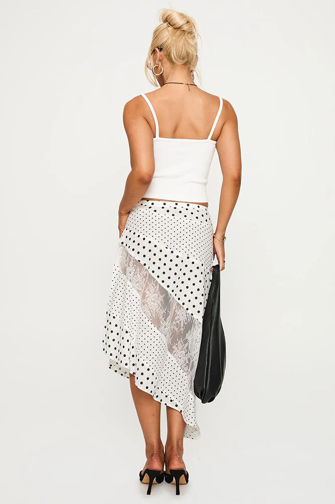 Polka Dot Lace Asymmetrical Maxi Skirt - Image 2