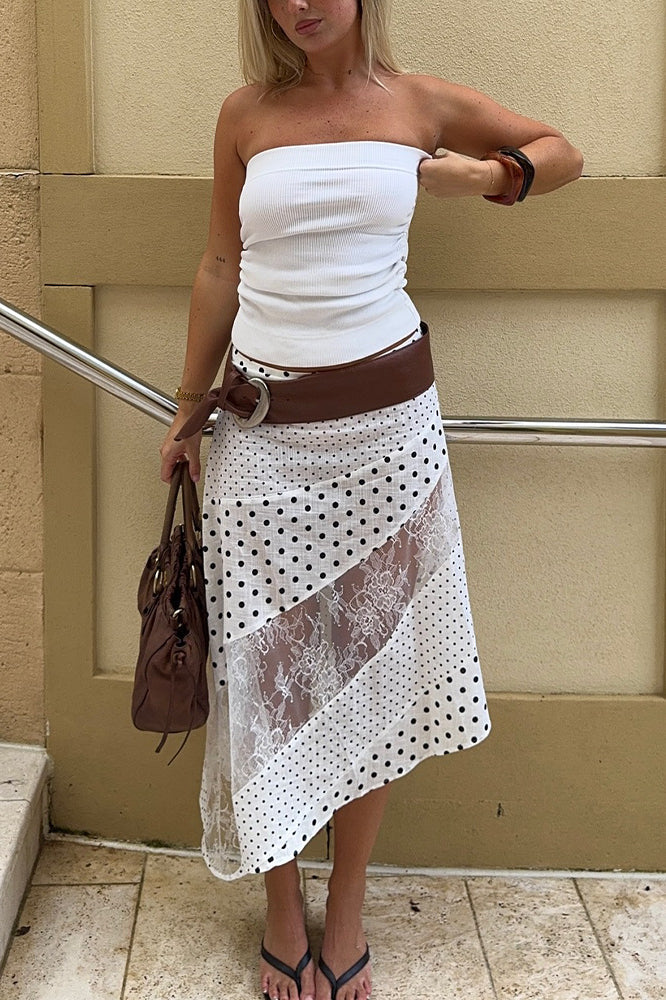 Polka Dot Lace Asymmetrical Maxi Skirt - Image 4