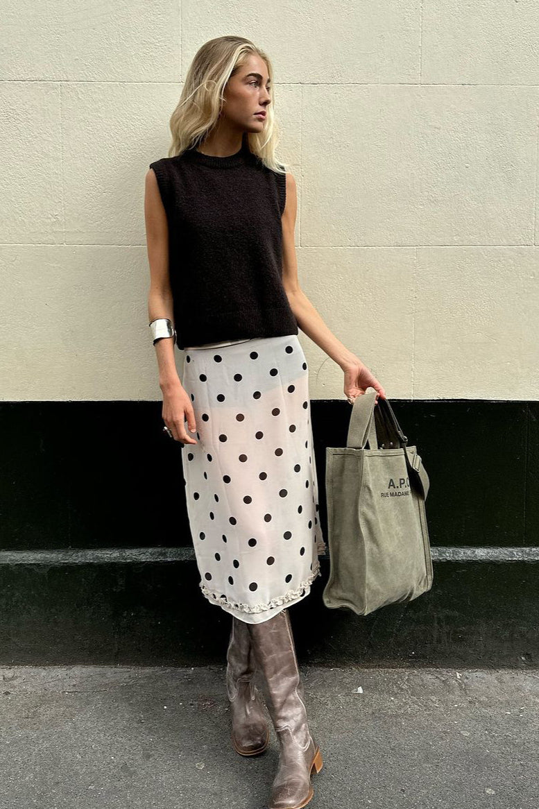 Polka Dot Satin High-Waisted A-Line Skirt - Image 2