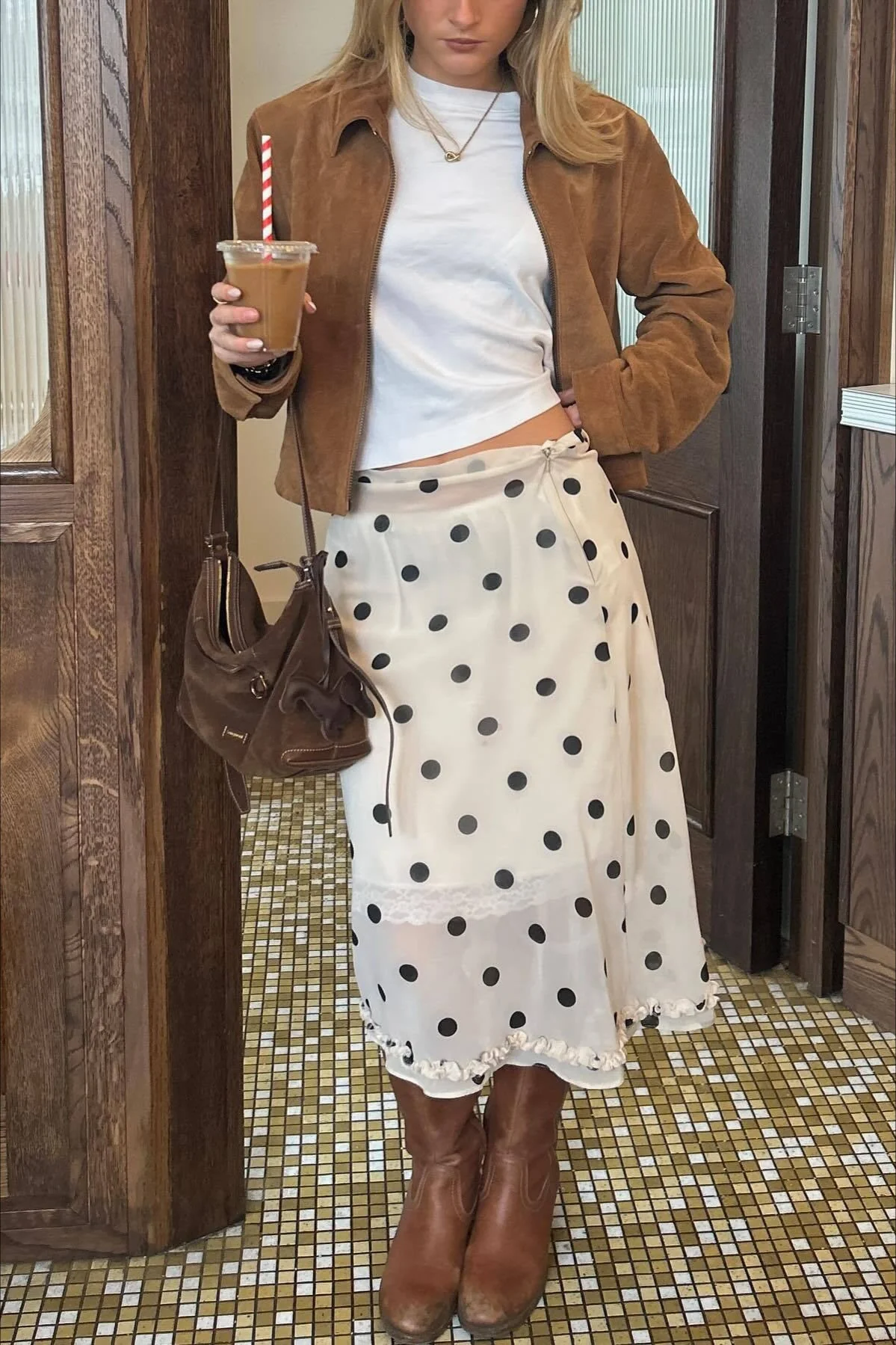 Polka Dot Satin High-Waisted A-Line Skirt - Image 4