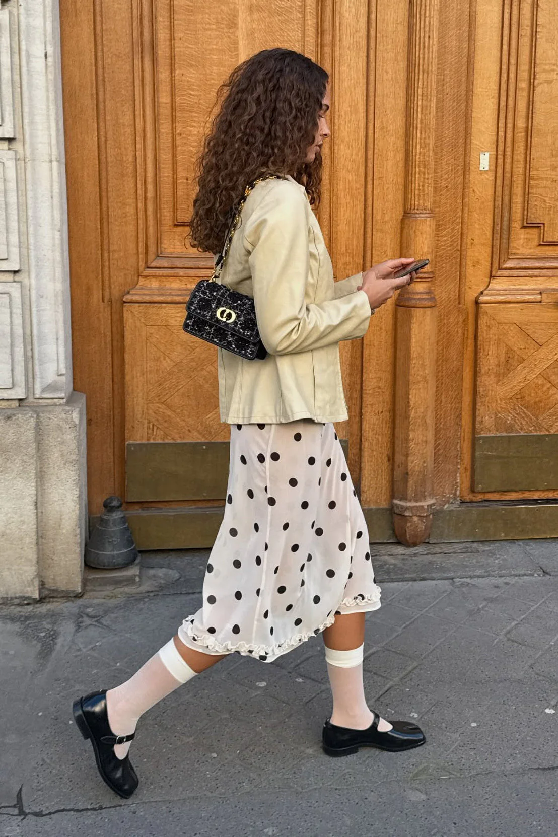 Polka Dot Satin High-Waisted A-Line Skirt - Image 6