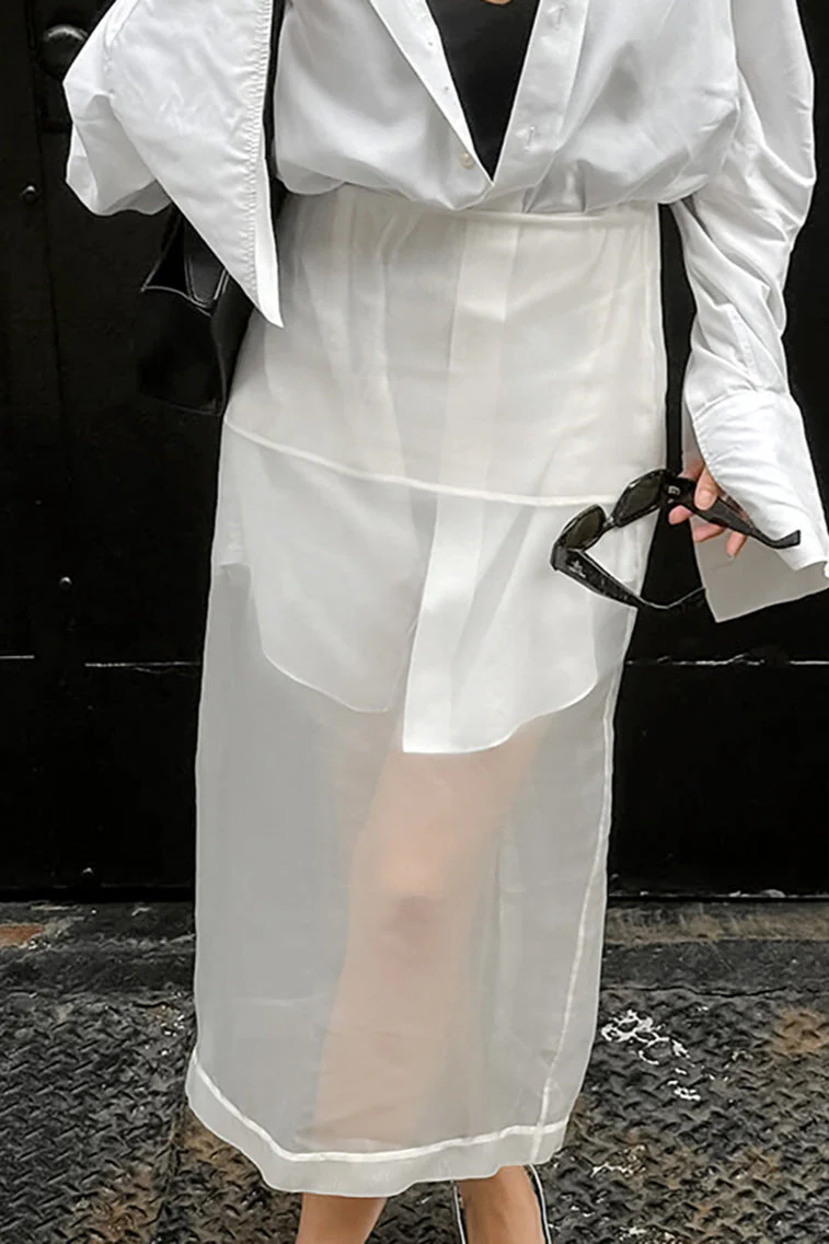 White High-Waist Split Maxi Skirt - Image 2