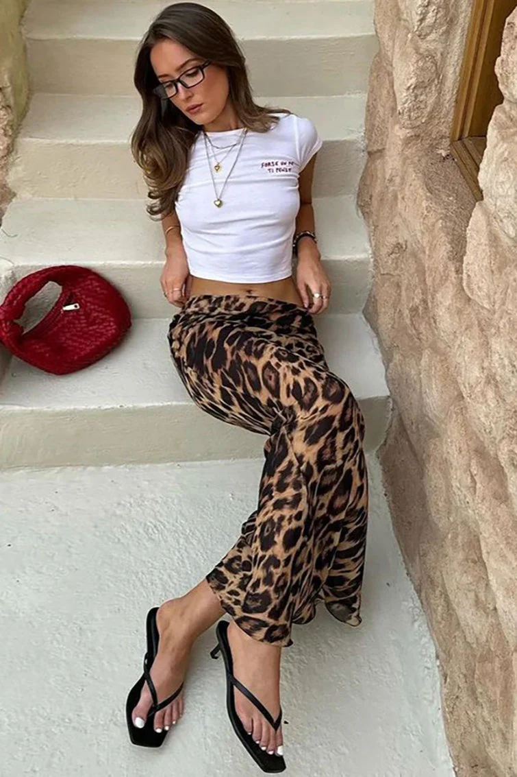 Leopard Print High Waist Midi Skirt - Image 2