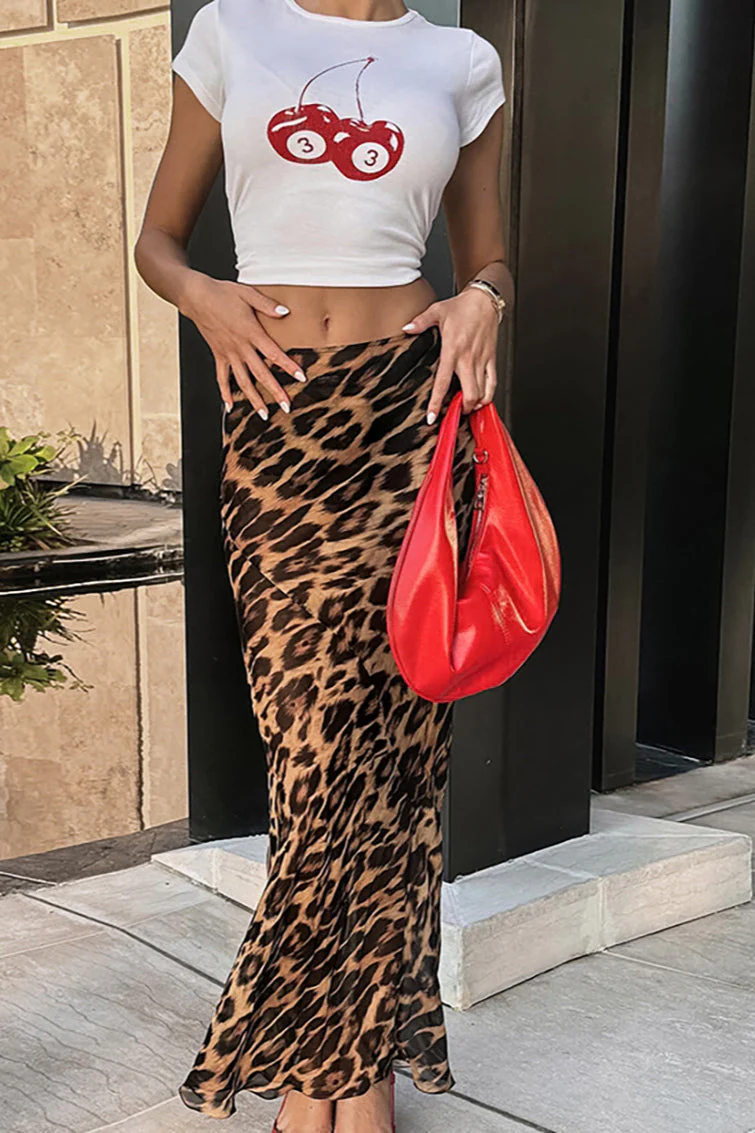 Leopard Print High Waist Midi Skirt - Image 3