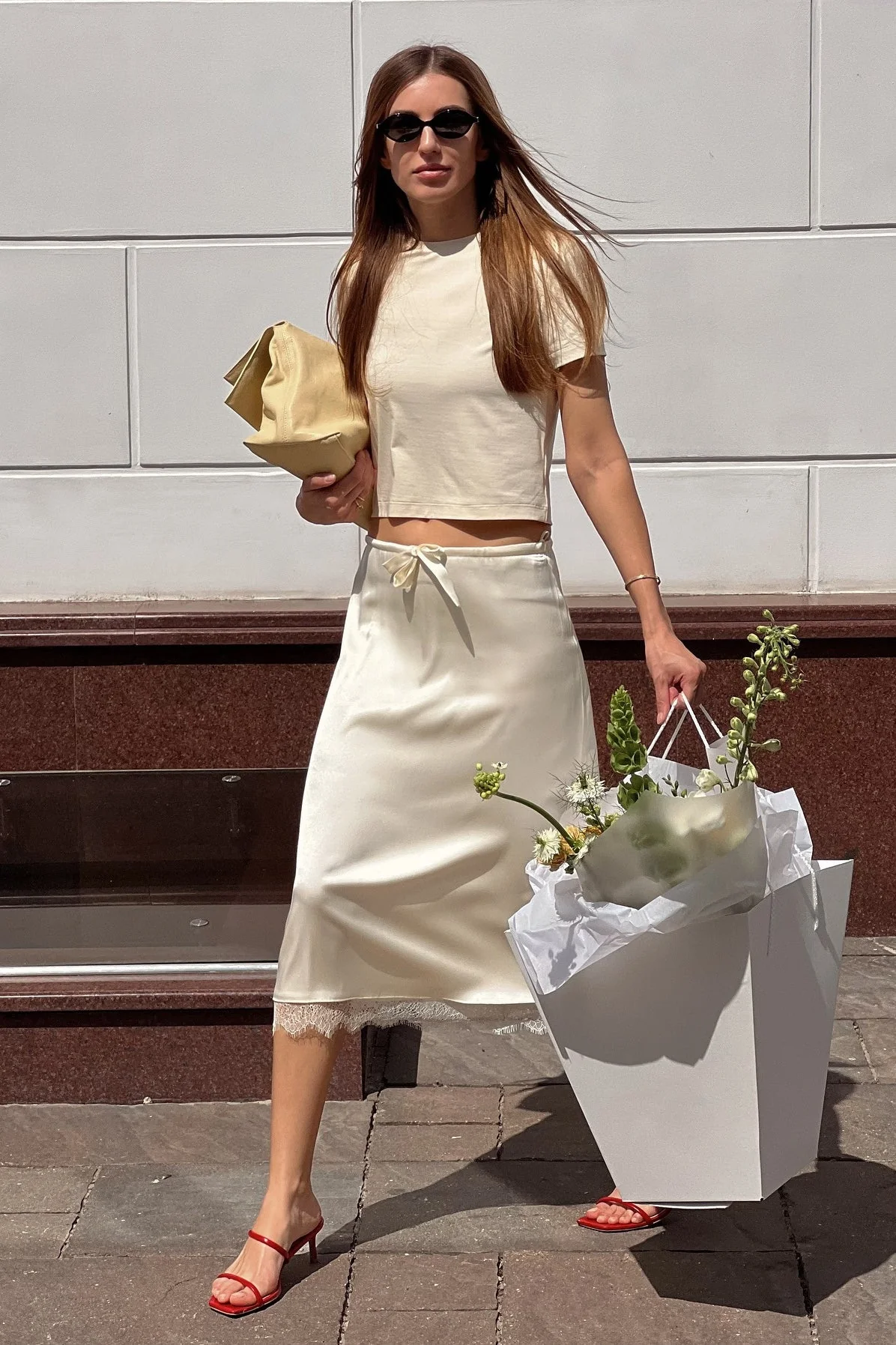 Lace Trim Tie-Up Midi Skirt - Image 3