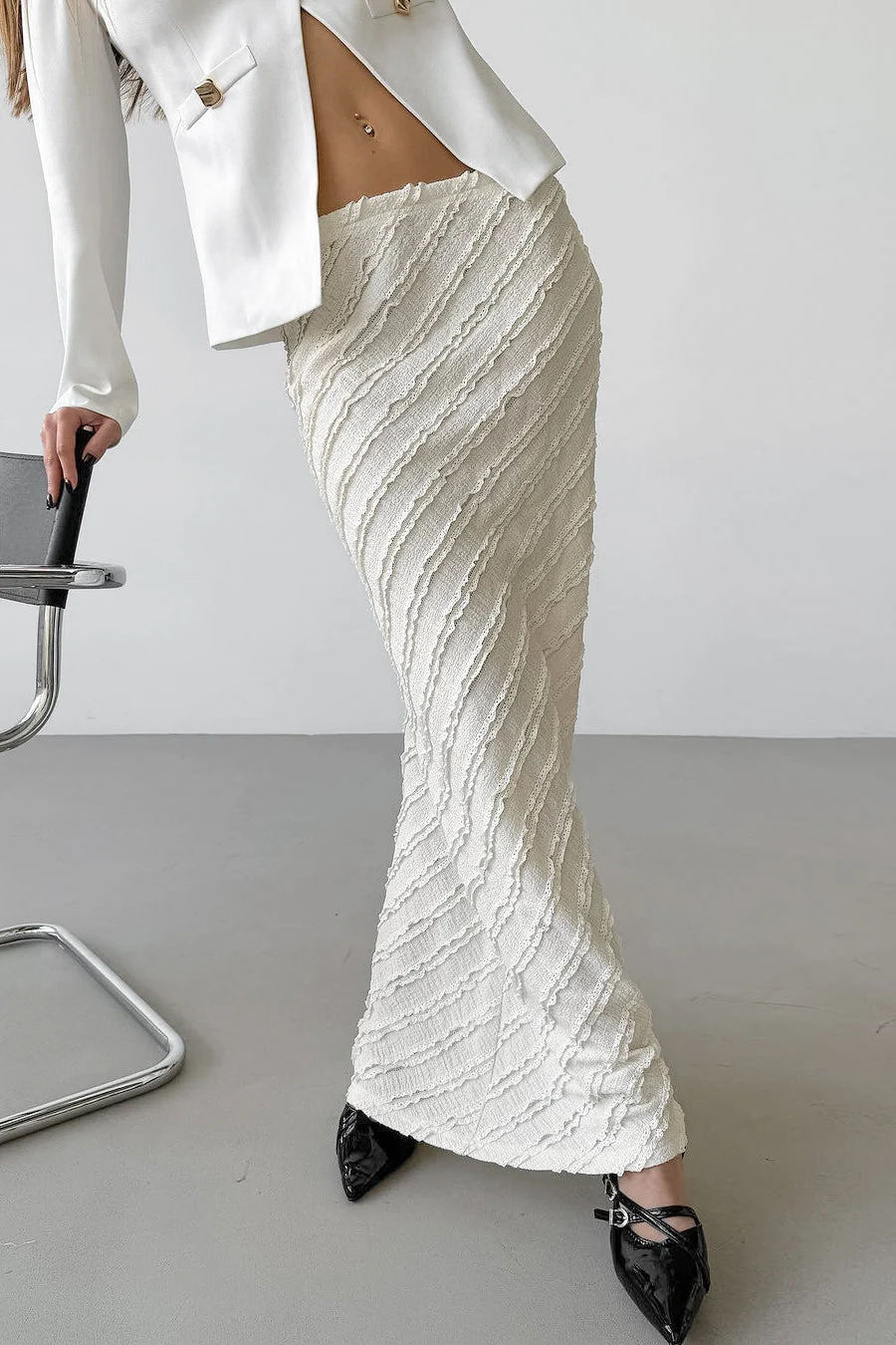 Lace Trim High Waist Split Midi Skirt - Image 2