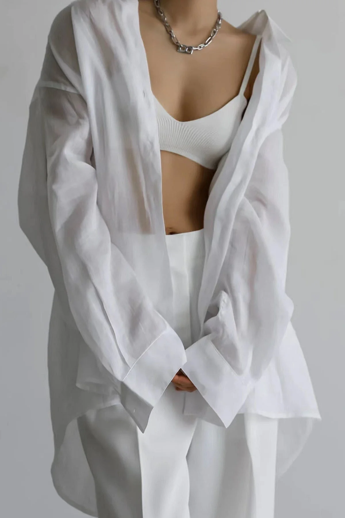 Vintage High-End Collared Loose Fit White Blouse - Image 2